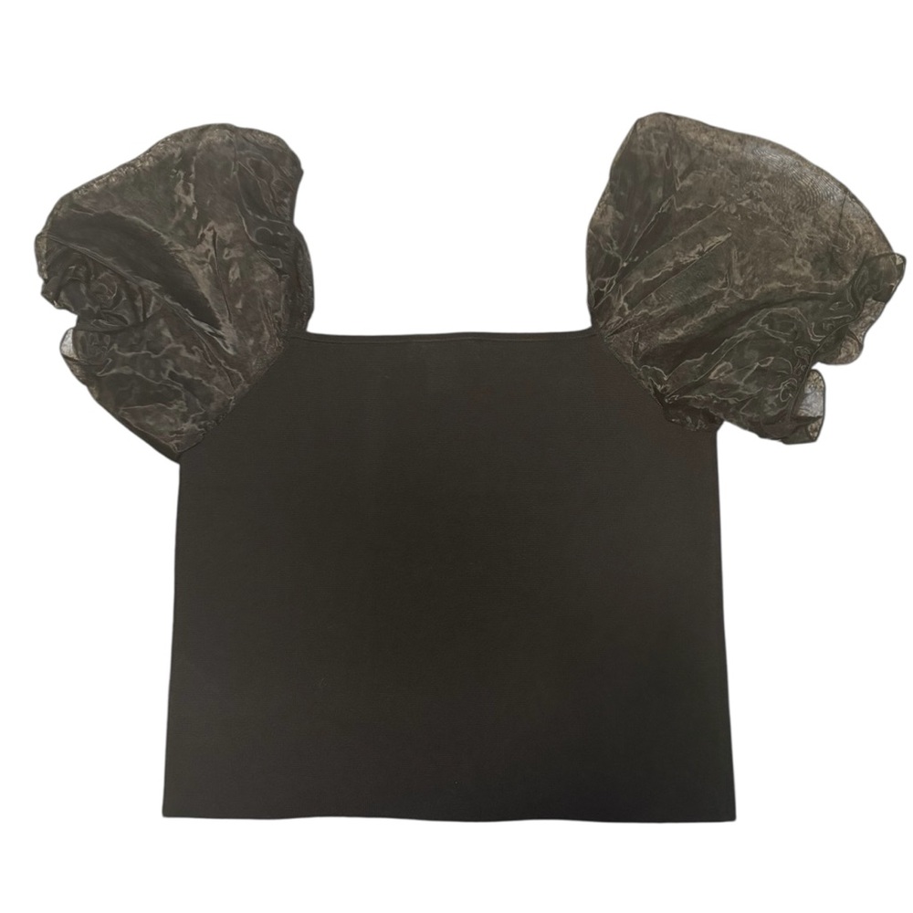 NWT House of Harlow 1960 Black Puff Sleeve Sheer Organza Top Size Medium